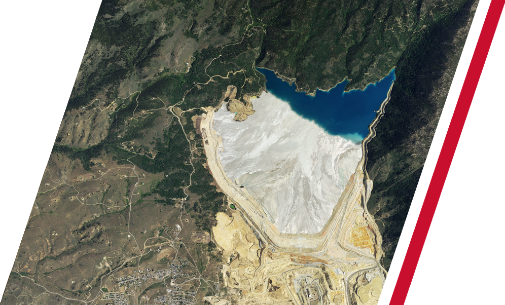 An aerial view of the Yankee Doodle Tailings Impoundment